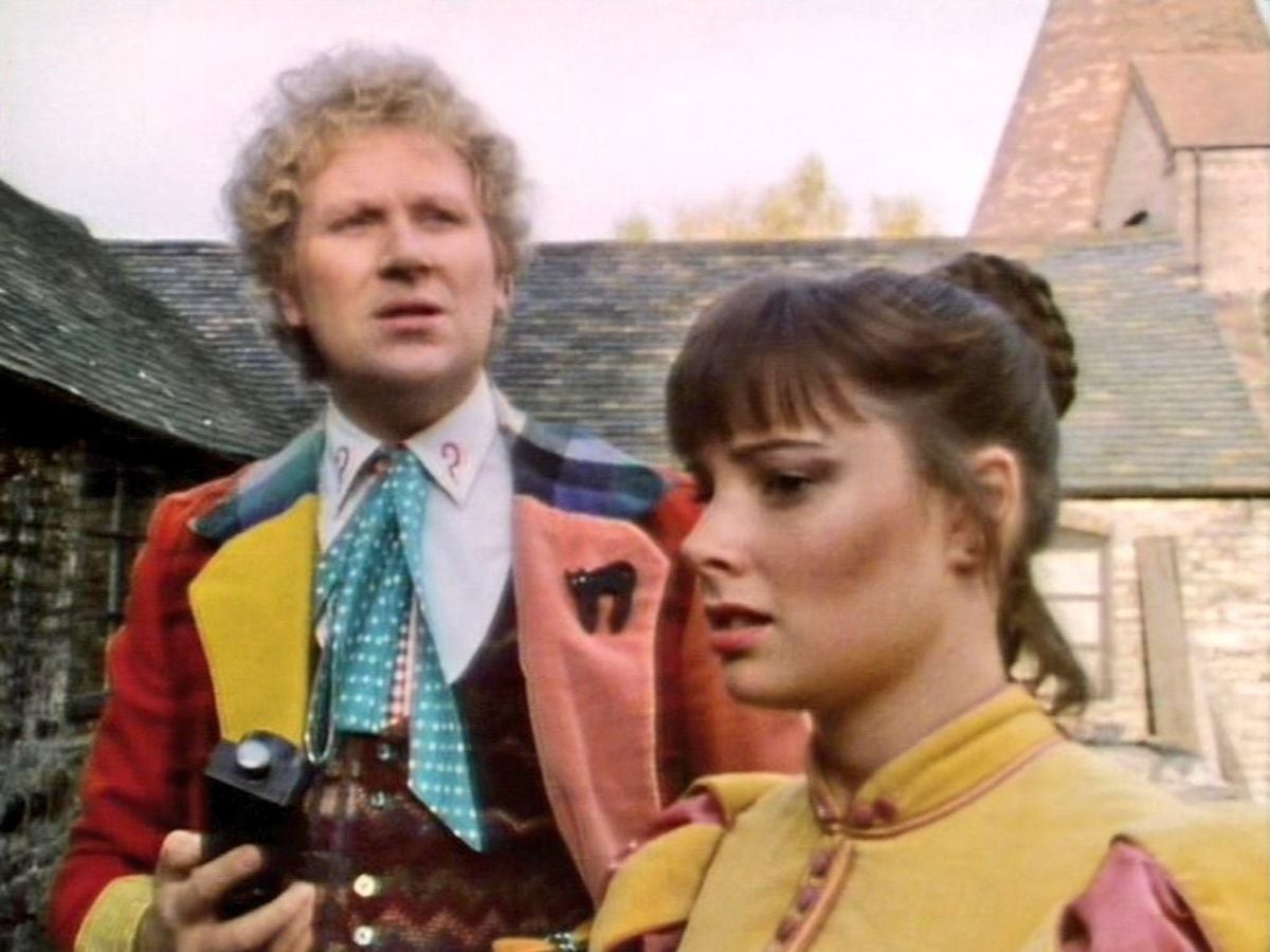 The Doctor and Peri in 'Mark of the Rani', which was partly filmed at Blists Hill in 1985