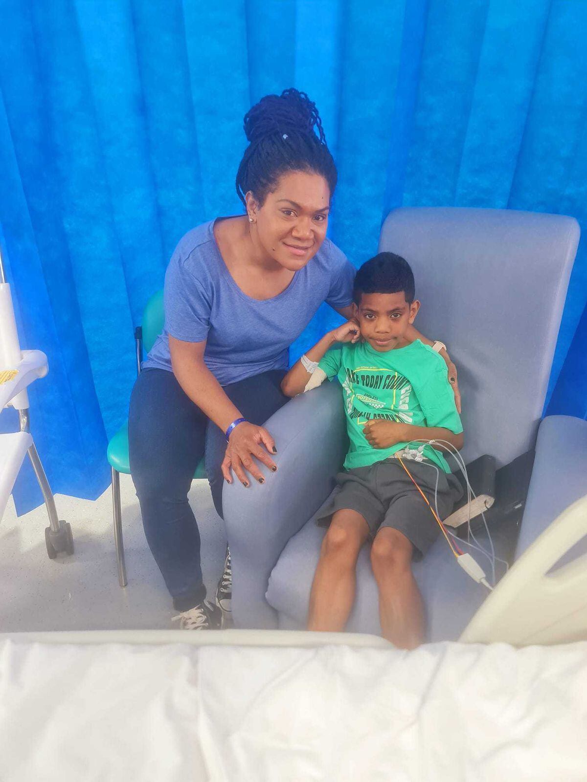 Mary Tamani and Denzel who is making a good recovery after collapsing at a Telford trampoline park (picture Mary Tamani - Facebook)