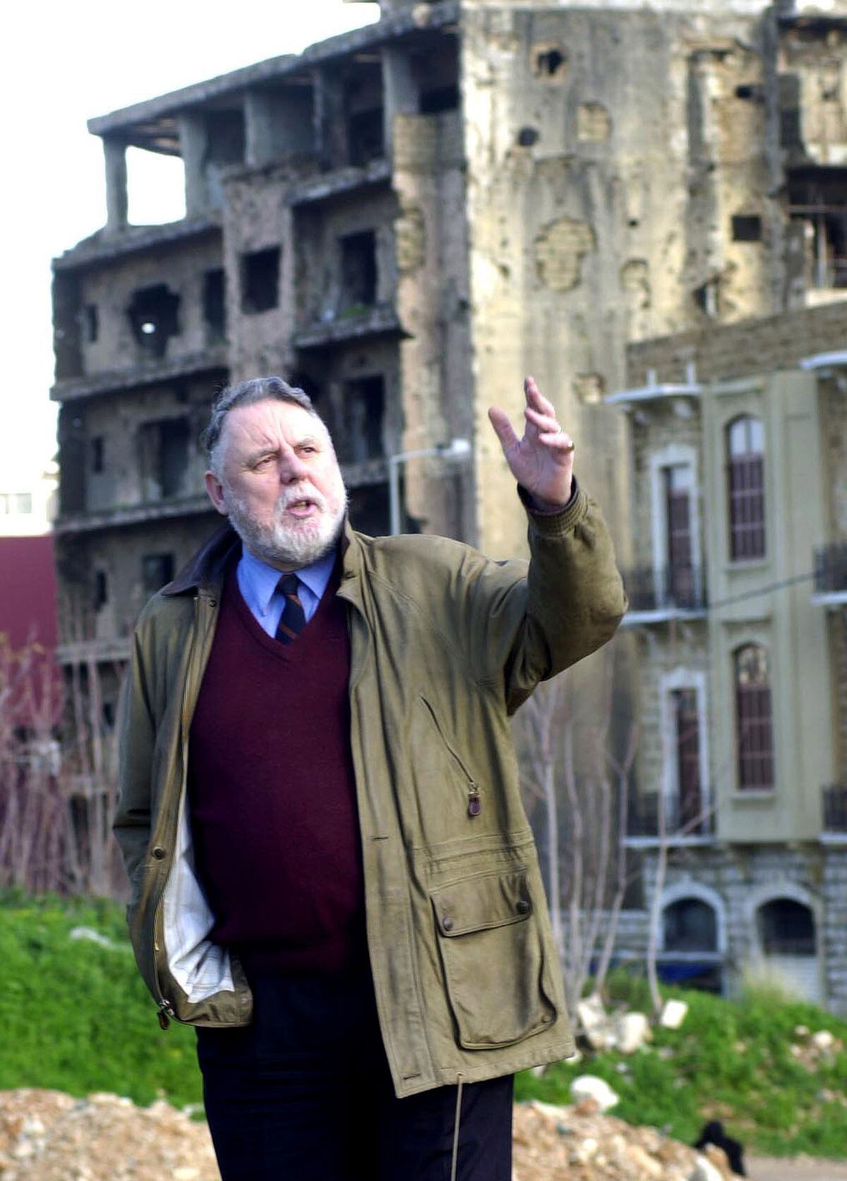 Former hostage Terry Waite returned to Beirut in 2004 for the first time since he was freed from years of captivity at the hands of Islamic militants. He is shown standing on the old Green Line between Beirut's east and west, divided during the country's civil war.