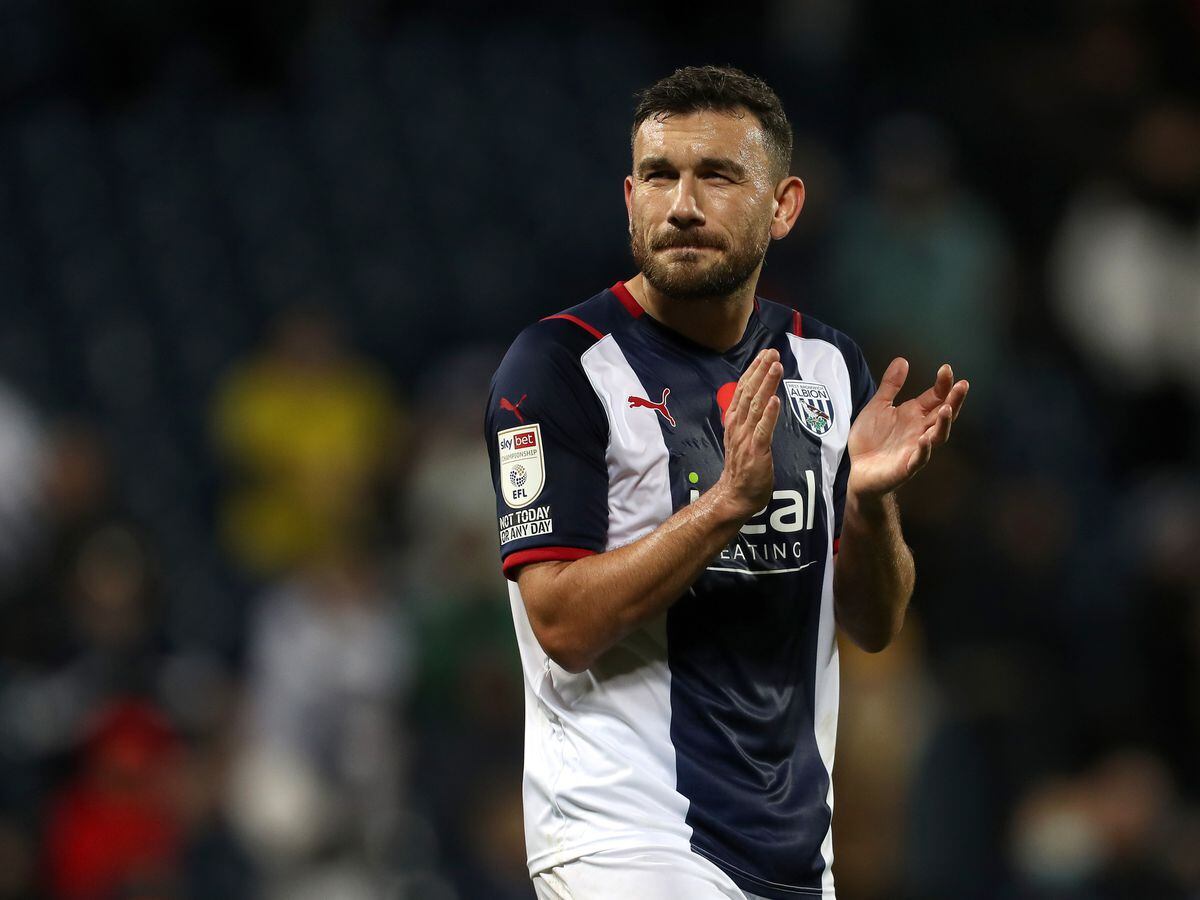 WEST BROMWICH, ENGLAND - NOVEMBER 06: Robert Snodgrass of West Bromwich Albion applauds the West Bromwich Albion Fans at the end of the Sky Bet Championship match between West Bromwich Albion and Middlesbrough at The Hawthorns on November 6, 2021 in West Bromwich, England. (Photo by Adam Fradgley/West Bromwich Albion FC via Getty Images).