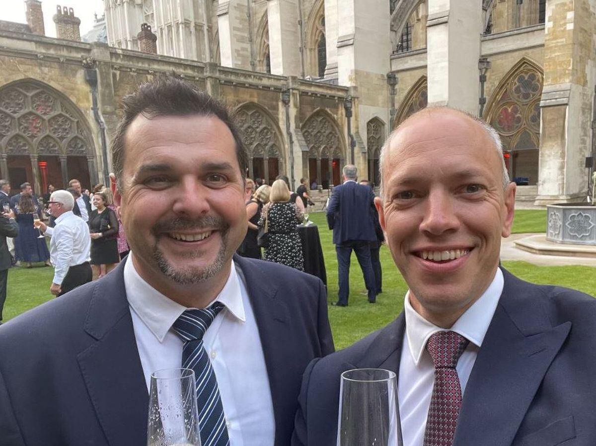 Darwin Group’s Client Engagement Director, Martin Ball, left, and Director of Strategy and Transformation, Nick Dawe, right, at the launch of the book at Westminster Abbey. 