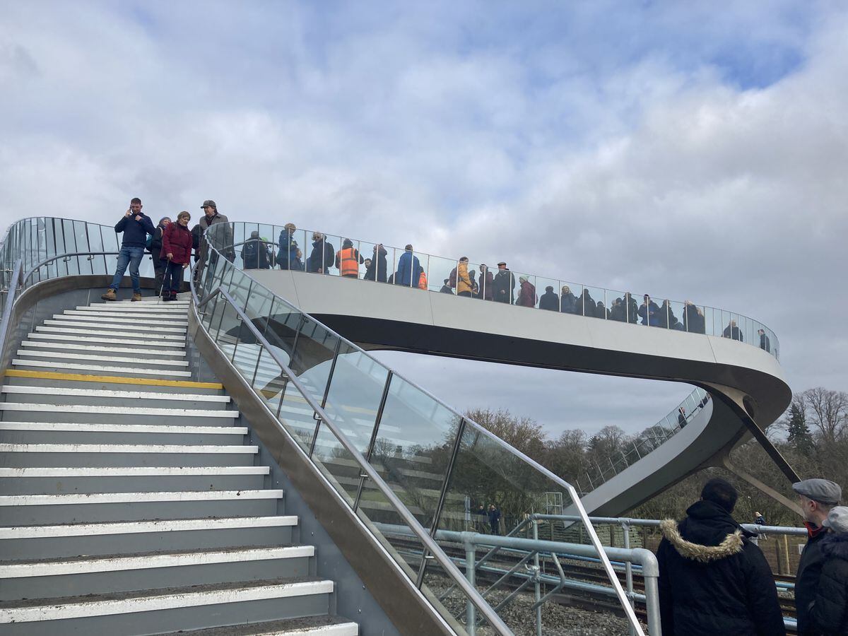 People on the new bridge during its opening