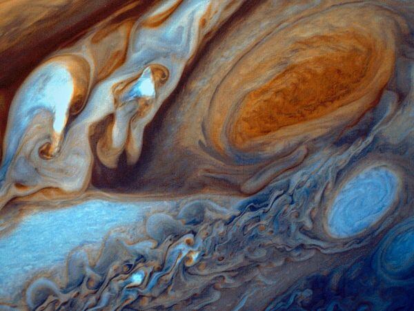 Voyager 1 captured this close-up image of swirling clouds around Jupiter's Great Red Spot in 1979. Photo: NASA/JPL.