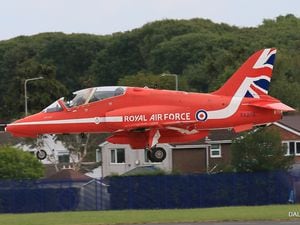 RAF Red Arrow jet damaged after being hit by a bird. Photo: @Welshiedale2022
