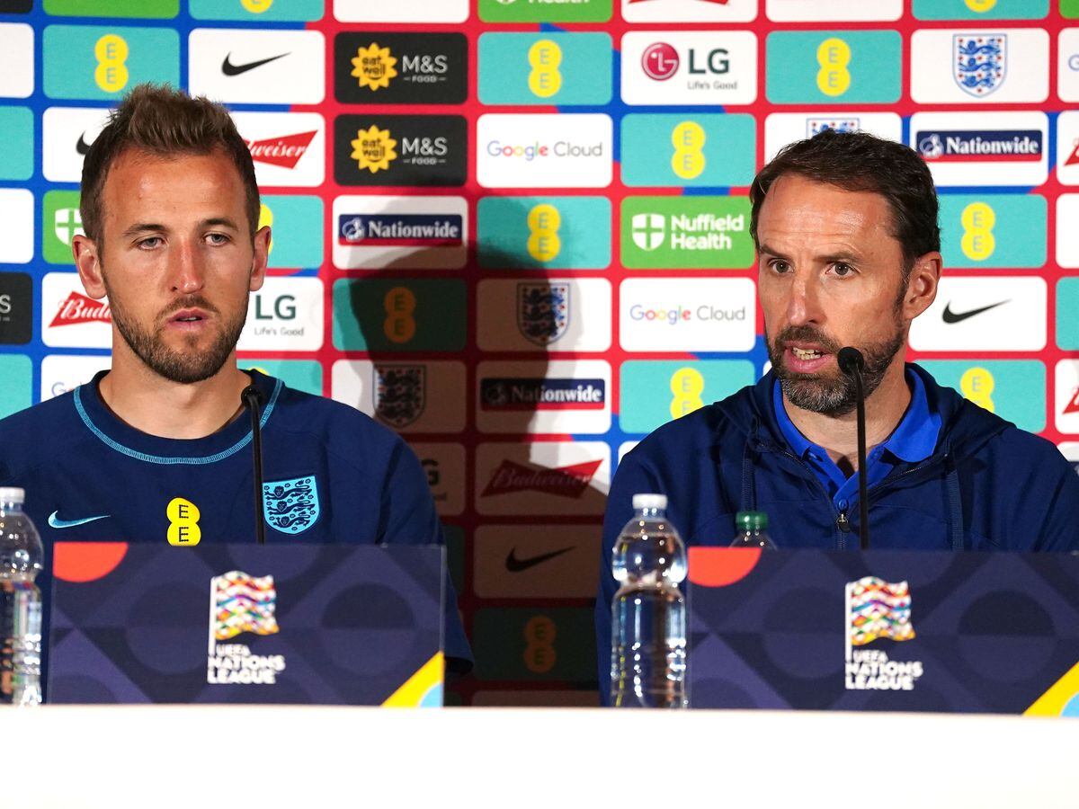 England manager Gareth Southgate, right, and captain Harry Kane