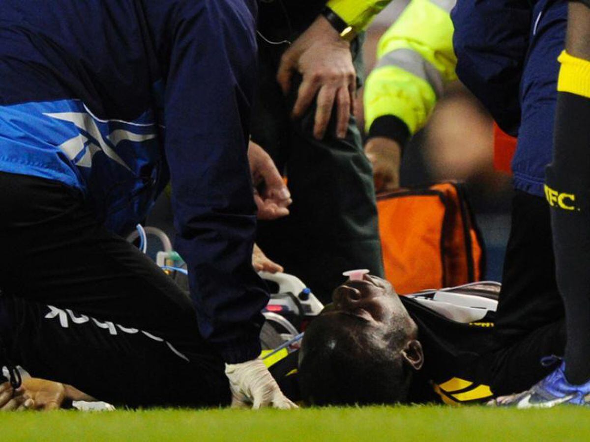 Fabrice Muamba is treated after his collapse on the pitch