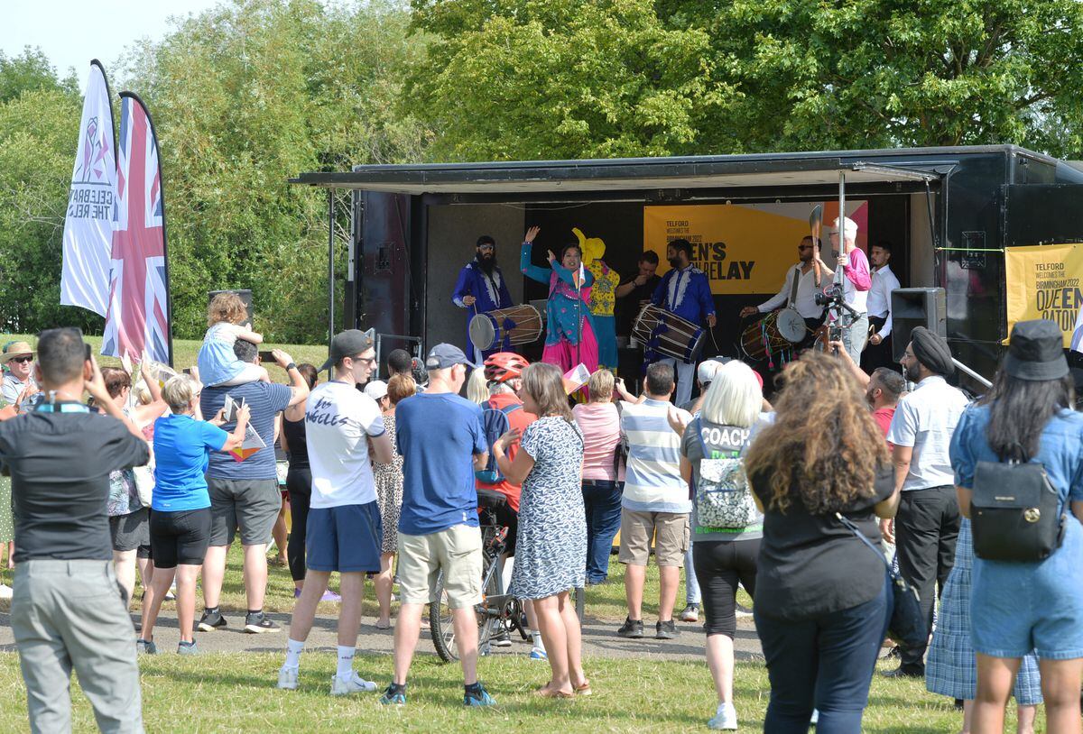 The stage for the Queen's Baton Relay at Telford Town Park 