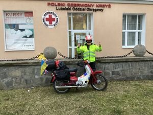 Stuart Bratt outside the Polish Red Cross Centre in Lublin