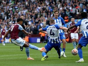               Aston Villa's Ollie Watkins (left) scores his third goal 