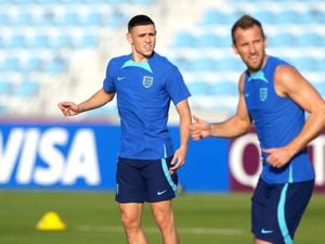 
              
England's Phil Foden (left) and Harry Kane during a training session at the Al Wakrah Sports Complex in Al Wakrah, Qatar. Picture date: Monday November 28, 2022. PA Photo. See PA story WORLDCUP England. Photo credit should read: Martin Rickett/PA Wire.


RESTRICTIONS: Use subject to restrictions. 
Editorial use only, no commercial use without prior consent from rights holder.
            
