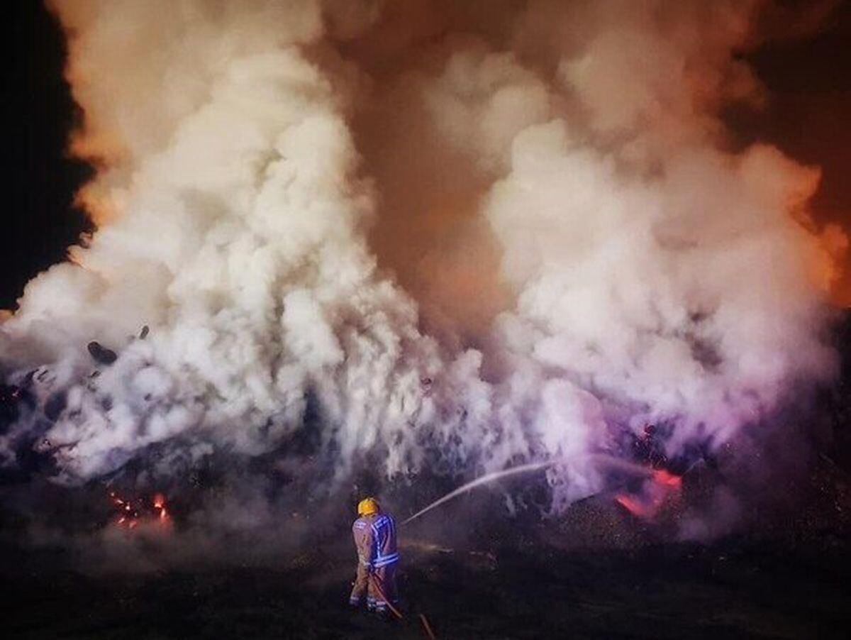 Firefighters tackle the blaze. Photo: Paul McNulty.