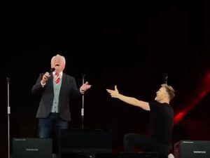 Gerry Marsden and Take That singing at Anfield