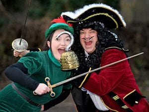 Father and daughter Mike Rawlings as Captain Hook and Cathy Rawlings as Peter Pan