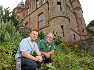 Lord Mayor of Belfast Ryan Murphy (left) pictured alongside chair of the Cave Hill Conservation Campaign Cormac Hamill at Belfast Castle