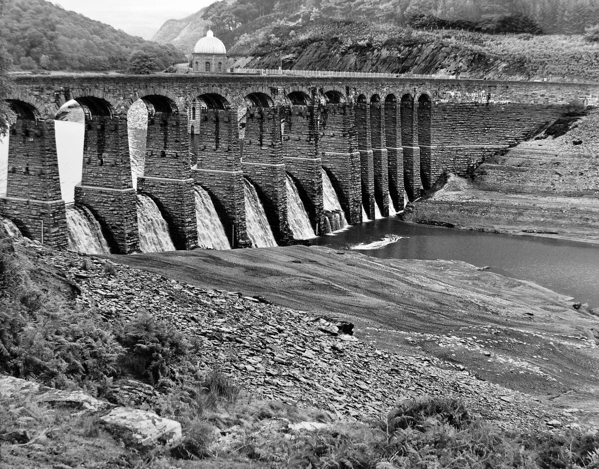 The reservoir in the Elan Valley pictured during the great drought during the summer of 1976