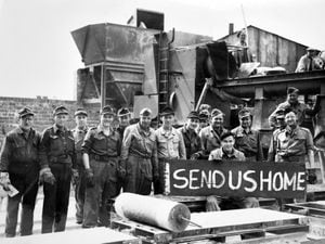 A clear message from these POWs at the British Steel Construction Co at Wednesbury in July 1946.