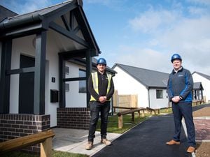 Pave Aways site manager Tom Ford and construction director Jamie Evans at the new homes in Sarn