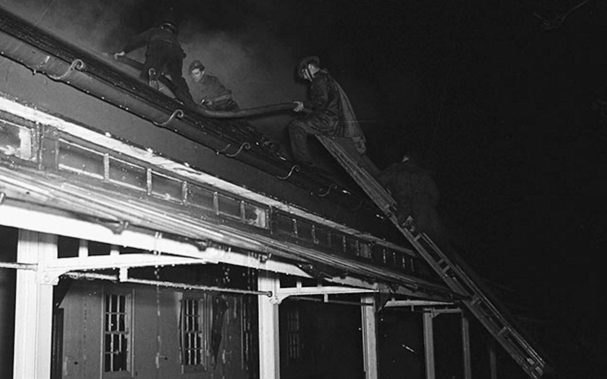 Dousing the fire in the roof
