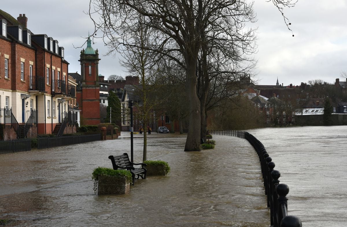Flooding in Coton Hill, Shrewsbury, on Monday afternoon. Photo: Russell Davies