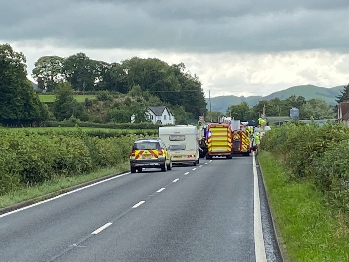 Emergency services at the crash at Llandinam. picture: @ryszardsys1