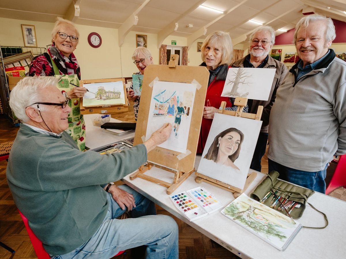 Market Drayton Art Club are preparing some art work to be sold at the Festival of Light. In Picture L>R: Ken Hanmer, Stephanie Grey-Smart, Patricia Davis, Jill Allsop, Malcolm Bagnall and Frank Roden