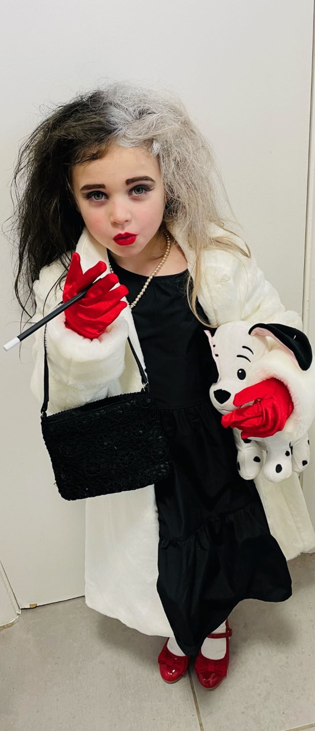 Felicity Williams, aged 6, as Cruella De Vil