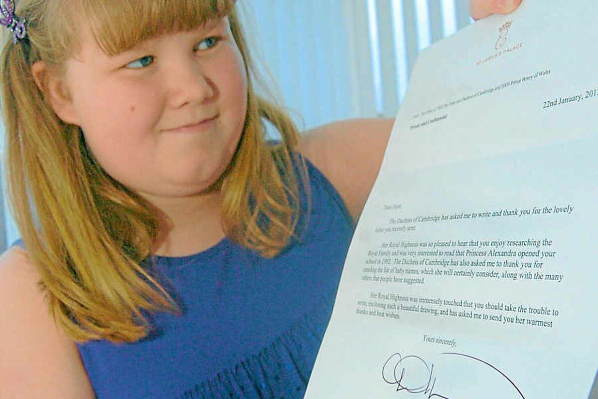Royal reply to baby names letter from Shropshire schoolgirl