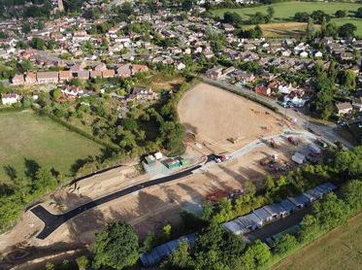 Aerial view of the building site in Pontesbury where the munitions were found