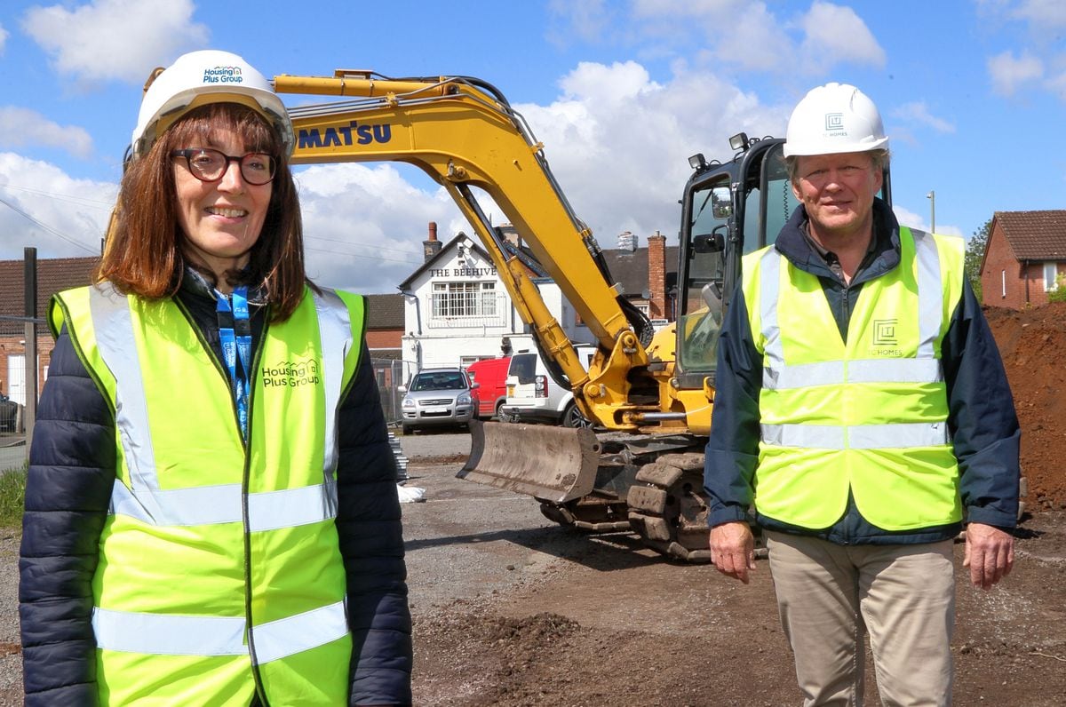 Kerry Bolister, director of development at Housing Plus Group and Tim Charnley, TC Homes director, on site as work begins on the construction of nine new home