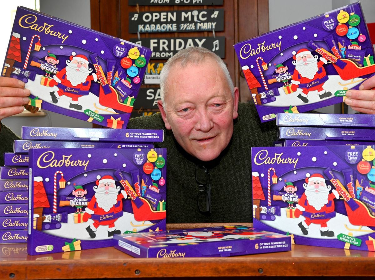 Landord Ed Lowe from The Plough Inn, Wellington, is collecting selection boxes to give out to local hospices and care homes
