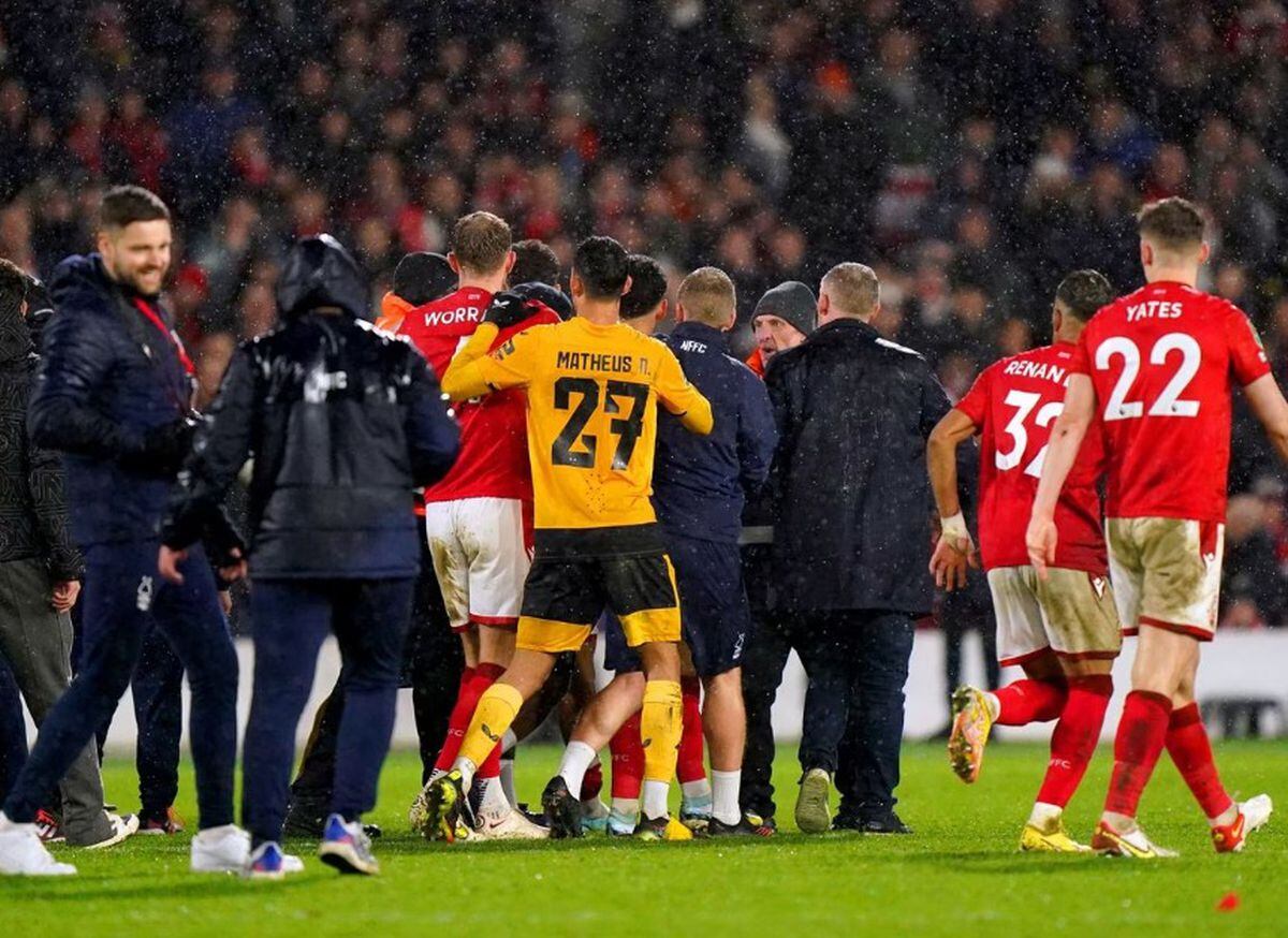 Mass brawl between Forest and Wolves (Getty)