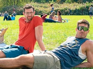 Billy Eichner as Bobby and Luke Macfarlane as Aaron in new romantic comedy, Bros