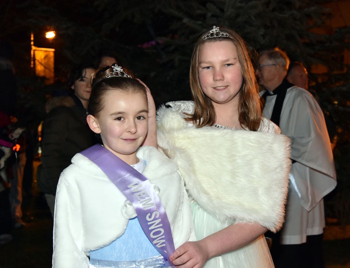 Wem Christmas Lights Switch on. Snow queen Megan Williams with outgoing snow queen Jasmine Guest.
