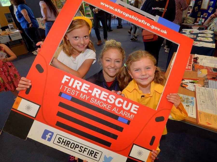 Steffi Houlston, prevention officer from Shropshire Fire and Rescue Service, with Jessica and Sophie Williams.