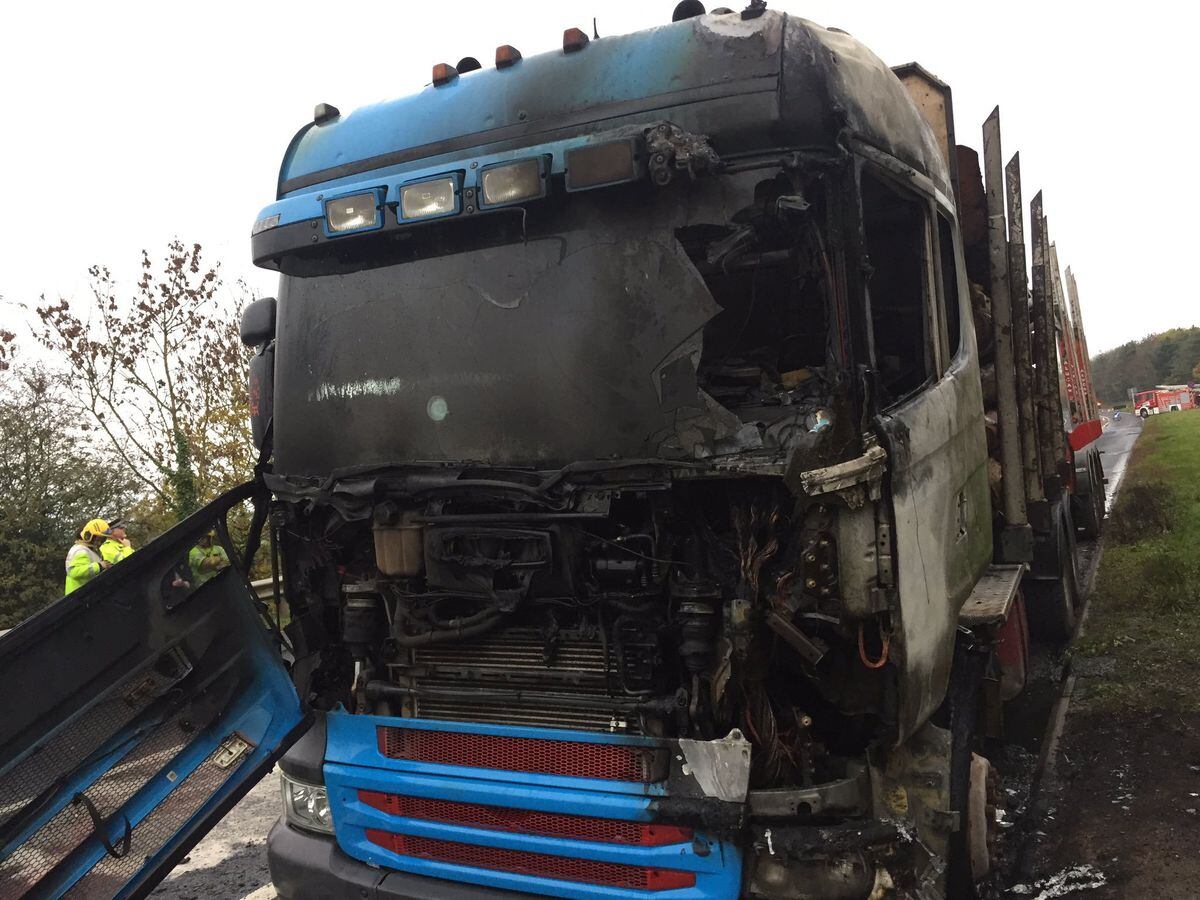 The truck's fire-damaged cab. Photo: @SFRS_CravenArms