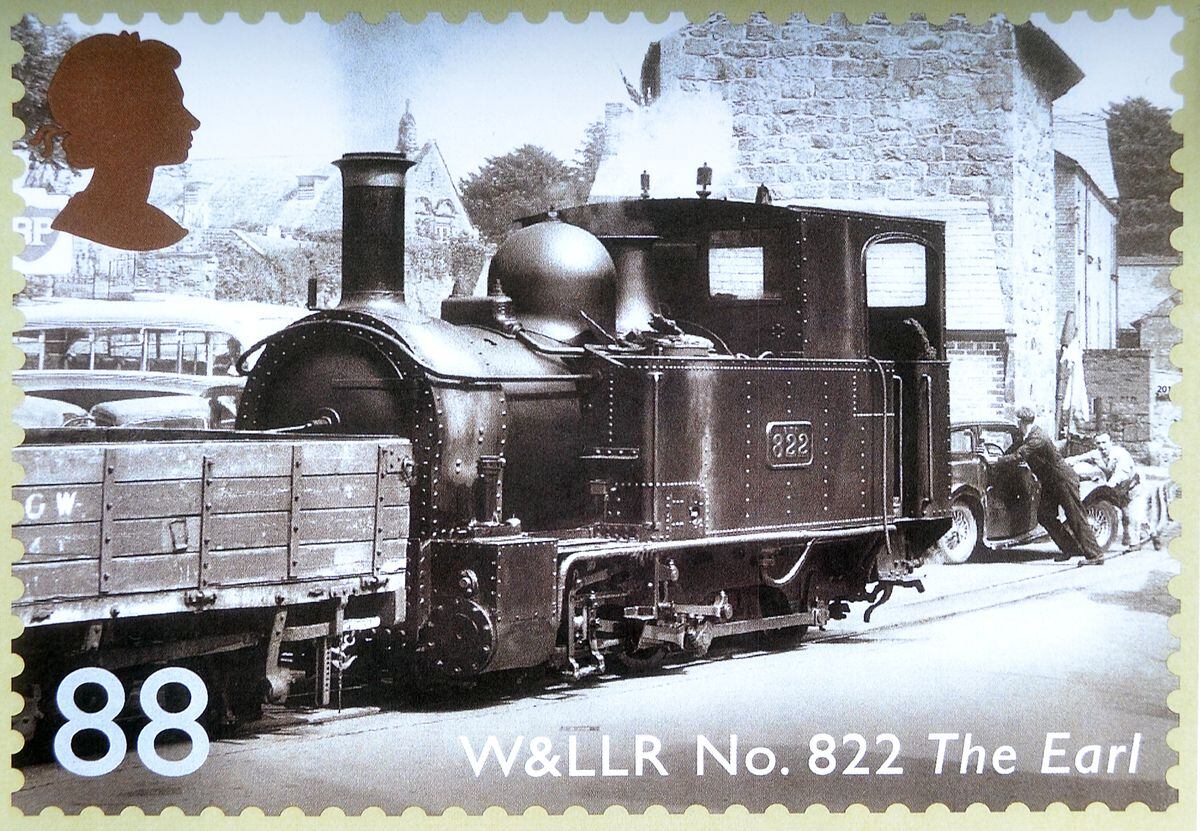 The stamp shows a 1953 scene in Welshpool.