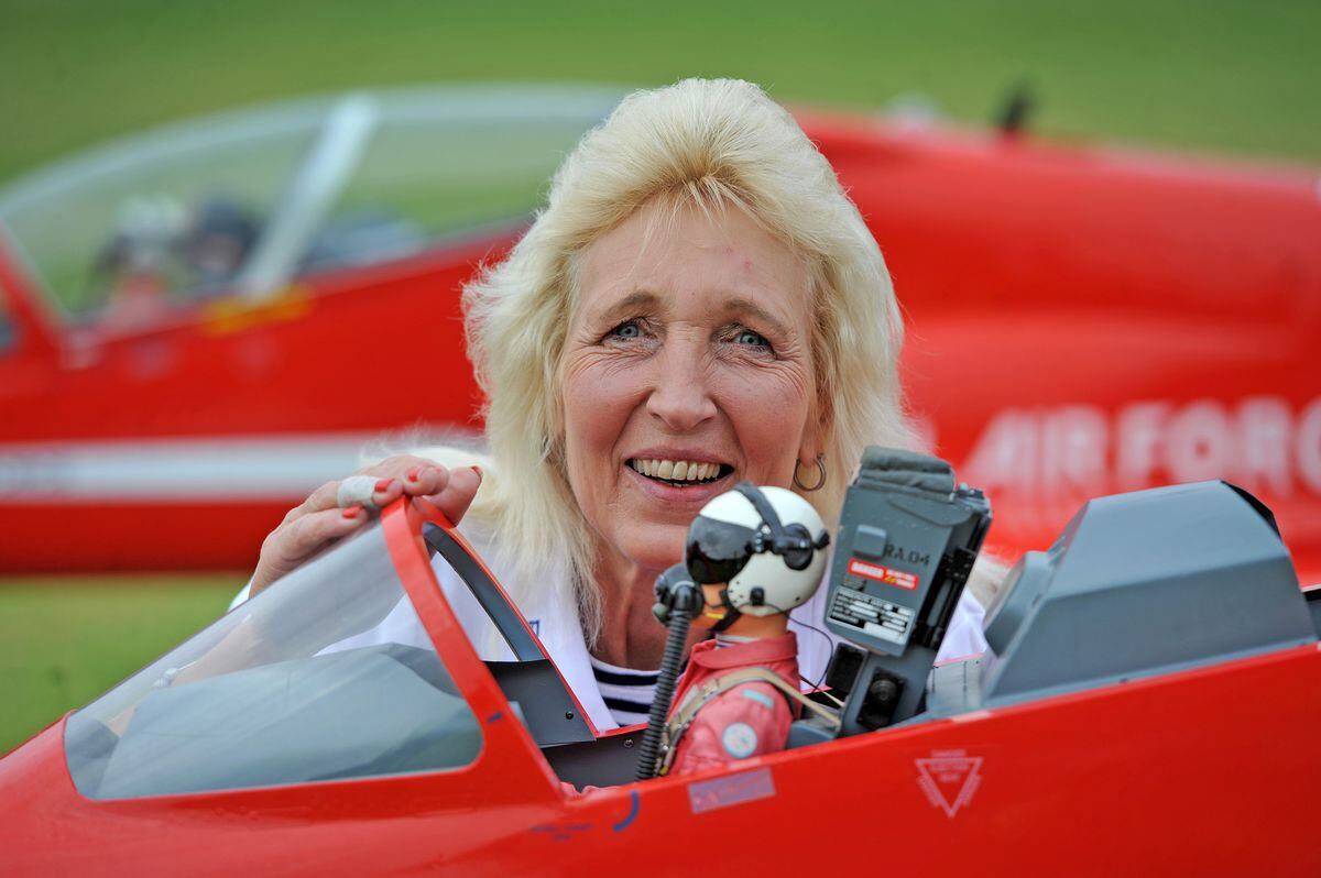 Susan Bishop and a Red Arrows pilot at the Weston Park Airshow International