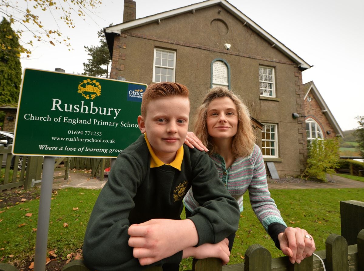 Edward Noblet, aged 10, who is the sixth generation of his family to attend Rushbury primary school, Rushbury, with his mother Helen Noblet, who was the fifth generation to attend the school.