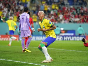 Brazil's Richarlison celebrates scoring their side's third goal of the game during the FIFA World Cup Round of Sixteen match at Stadium 974 in Doha, Qatar. Picture date: Monday December 5, 2022.