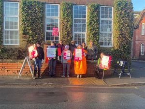 Lecturers and staff at Harper Adams University protest at the campus
