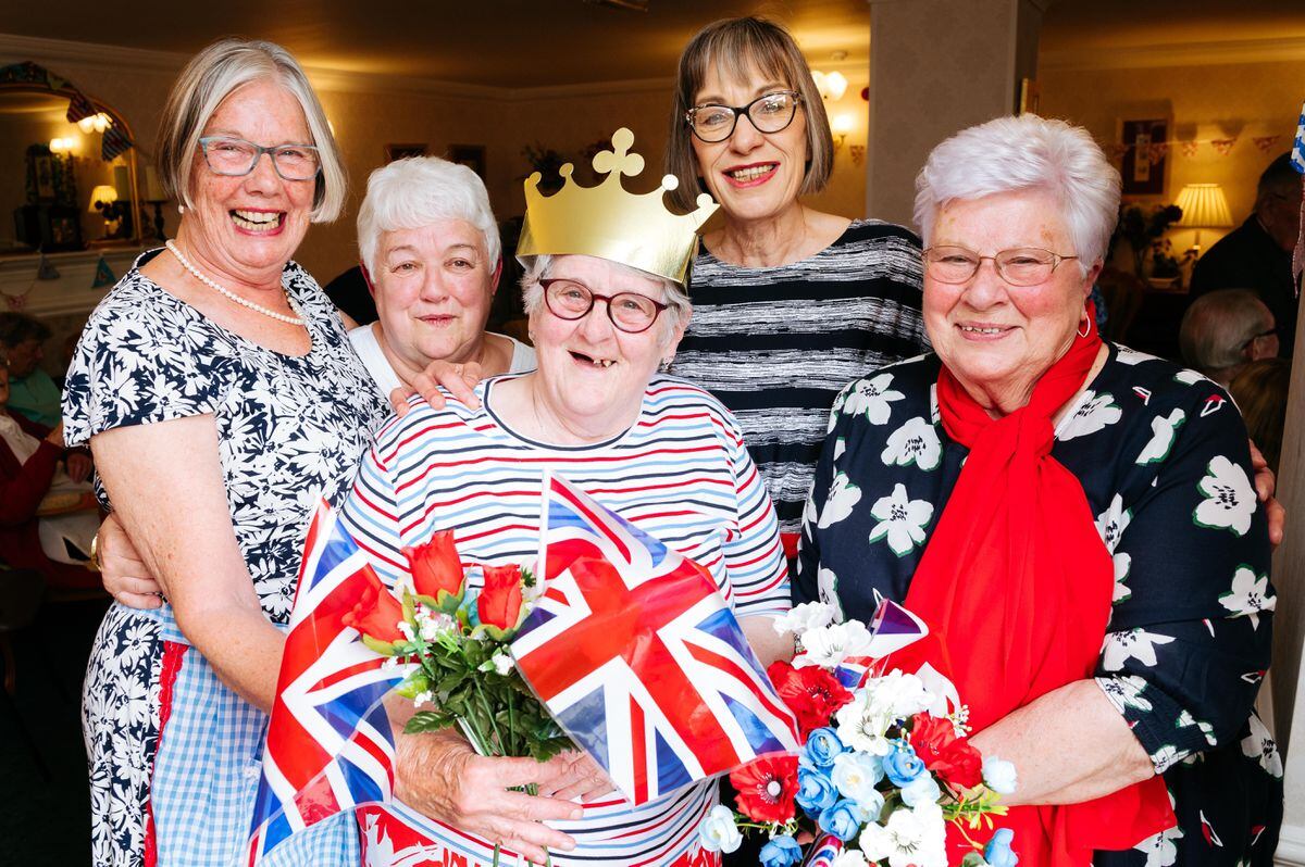  Jubilee Party at Abraham Court in Oswestry. In Picture L>R: Judith Pearson, Val Smout, Shelia Cooke, Alison French and Gwen Hill.