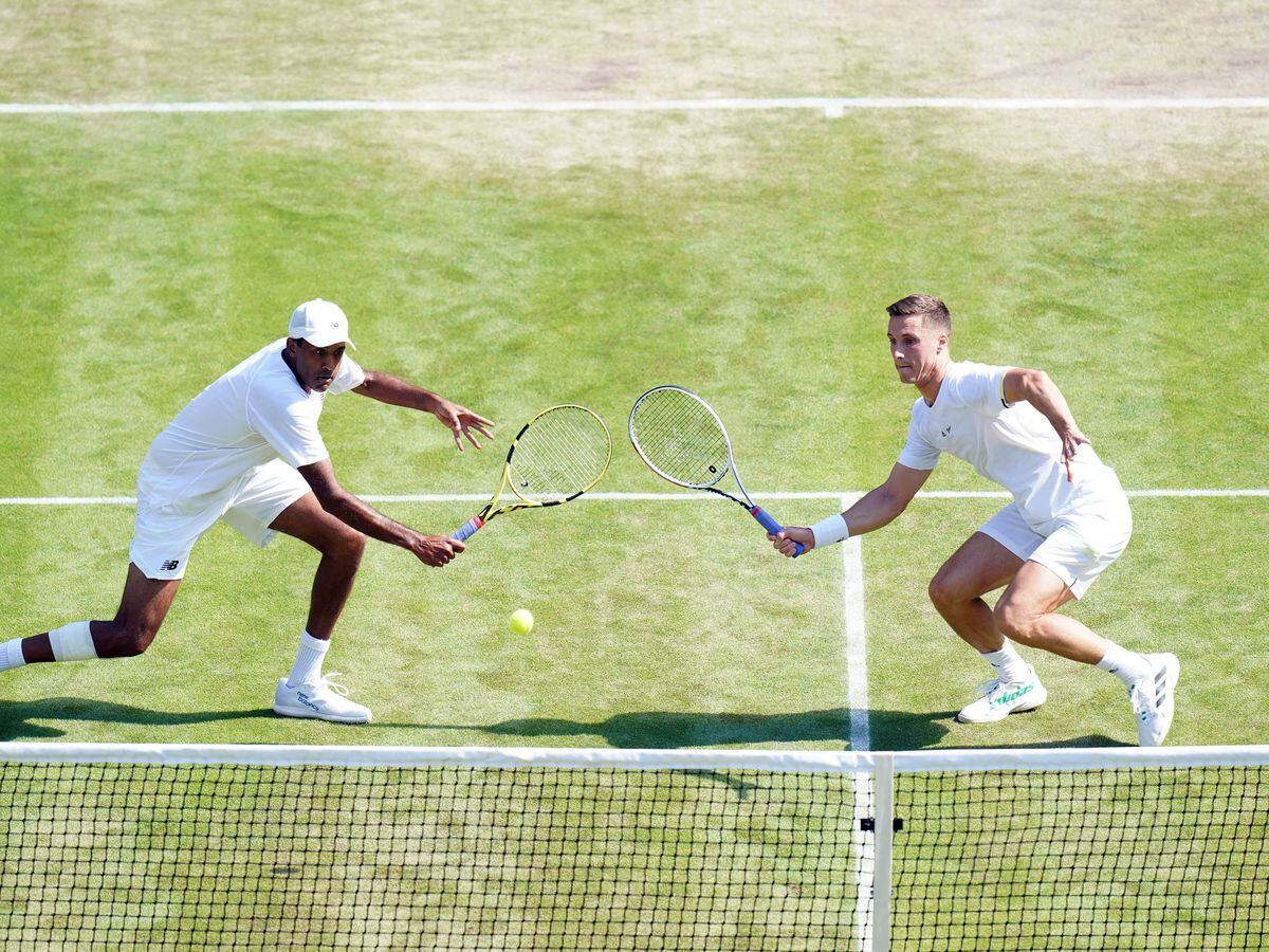 Men's doubles action at Wimbledon