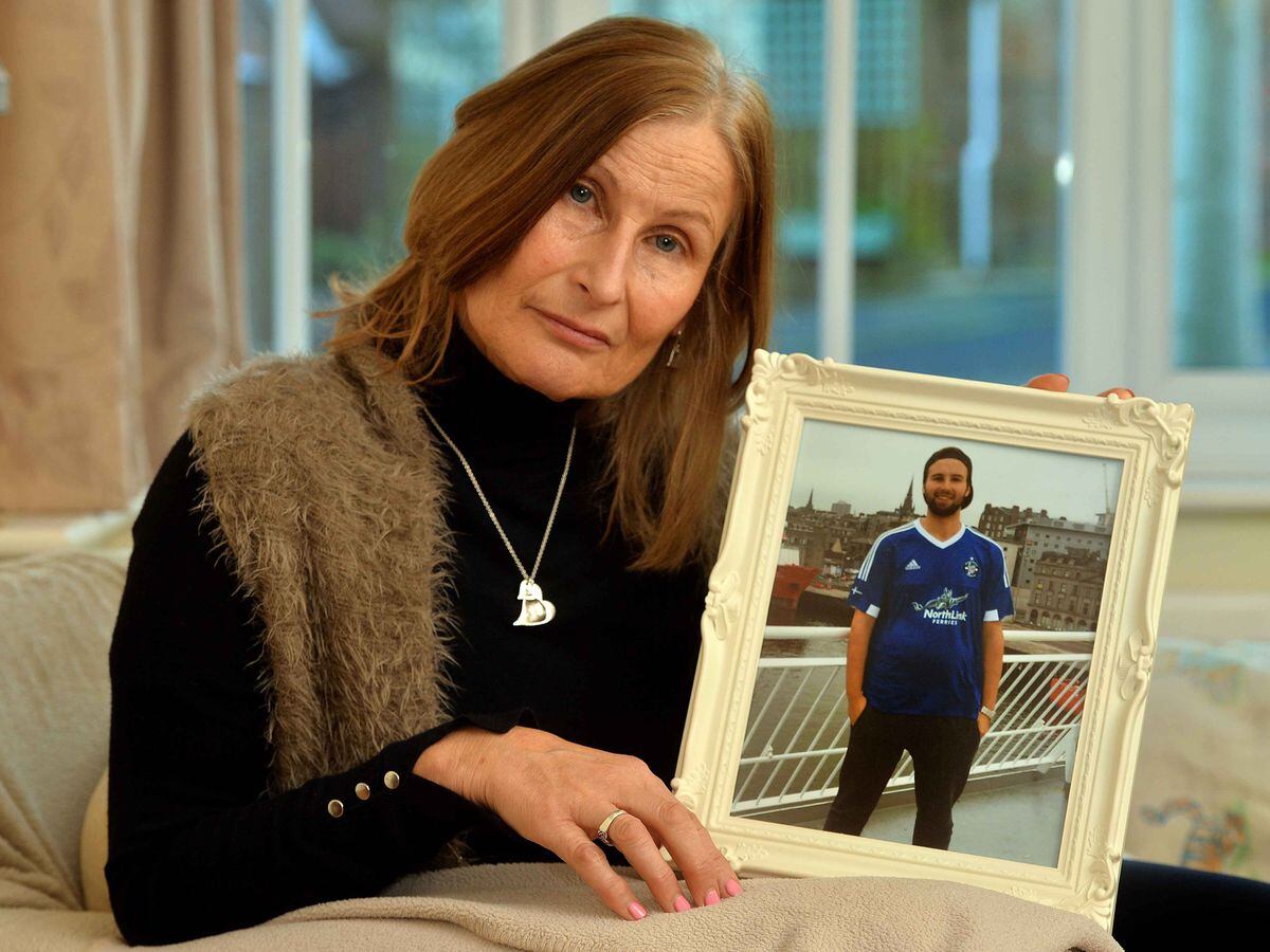 Diane Lyes, the mother of Liam Joseph Lyes-Watson, with a picture of Liam in blue is on a holiday to Shetland