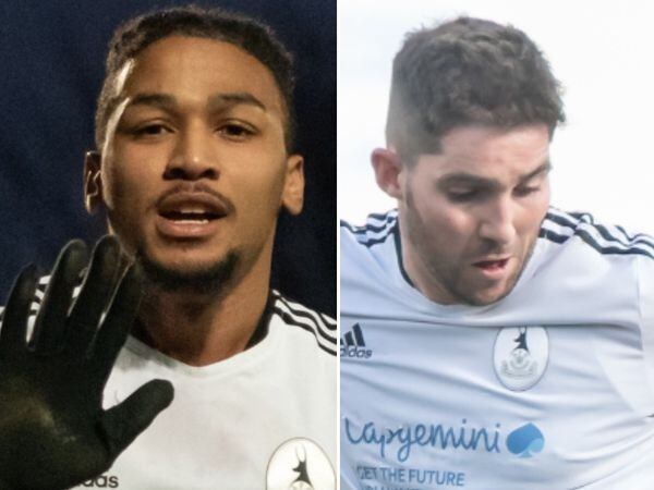 AFC Telford United duo Kai Williams, left, and Robbie Evans have signed new deals with the club for next season. Pic: Kieren Griffin