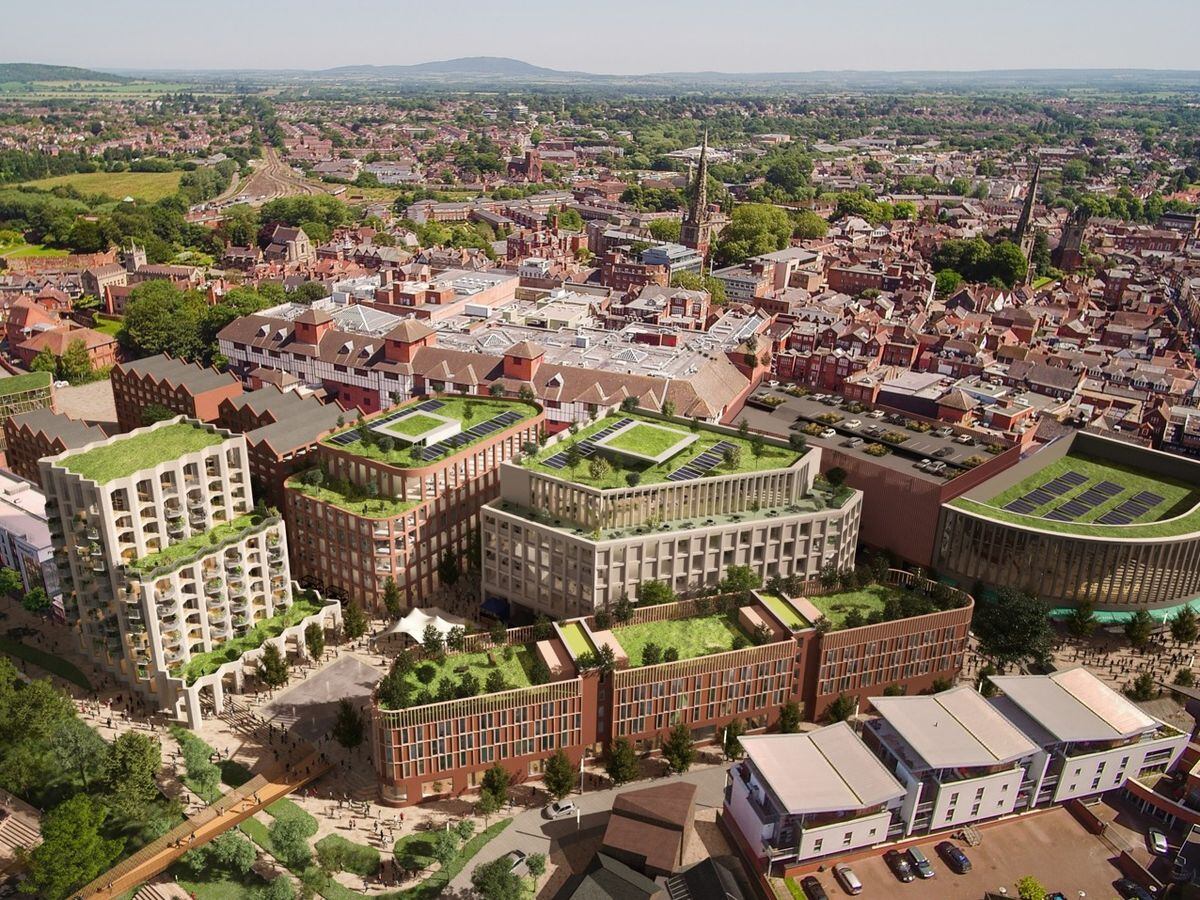 An image of how the Riverside area of Shrewsbury could be redeveloped