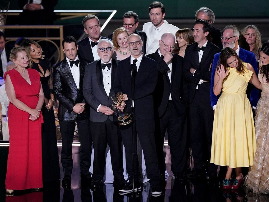 Jesse Armstrong, front, with the Cast of Succession at the 2022 Primetime Emmy Awards  