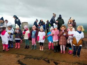 Youngsters who took part in the walk at the top of The Wrekin 