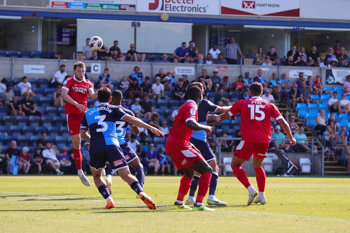 Matthew Pennington of Shrewsbury Town scores a goal to make it 1-1 (AMA)