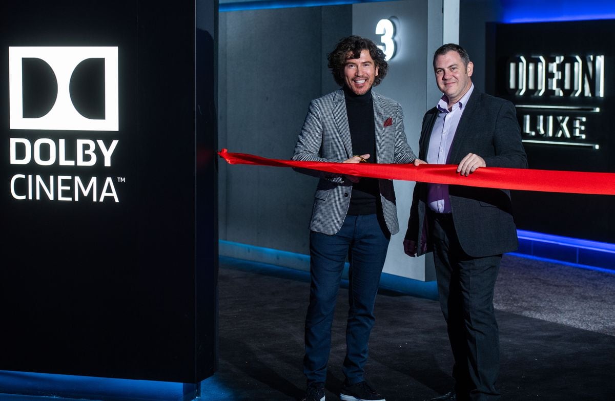 Head of Dolby Cinema Exhibitor Relations for Europe, Youry Bredewold, and Odeon Broadway Plaza general manager, Martin Purchase, open the new Dolby Cinema screen. Credit: Jon Parker Lee