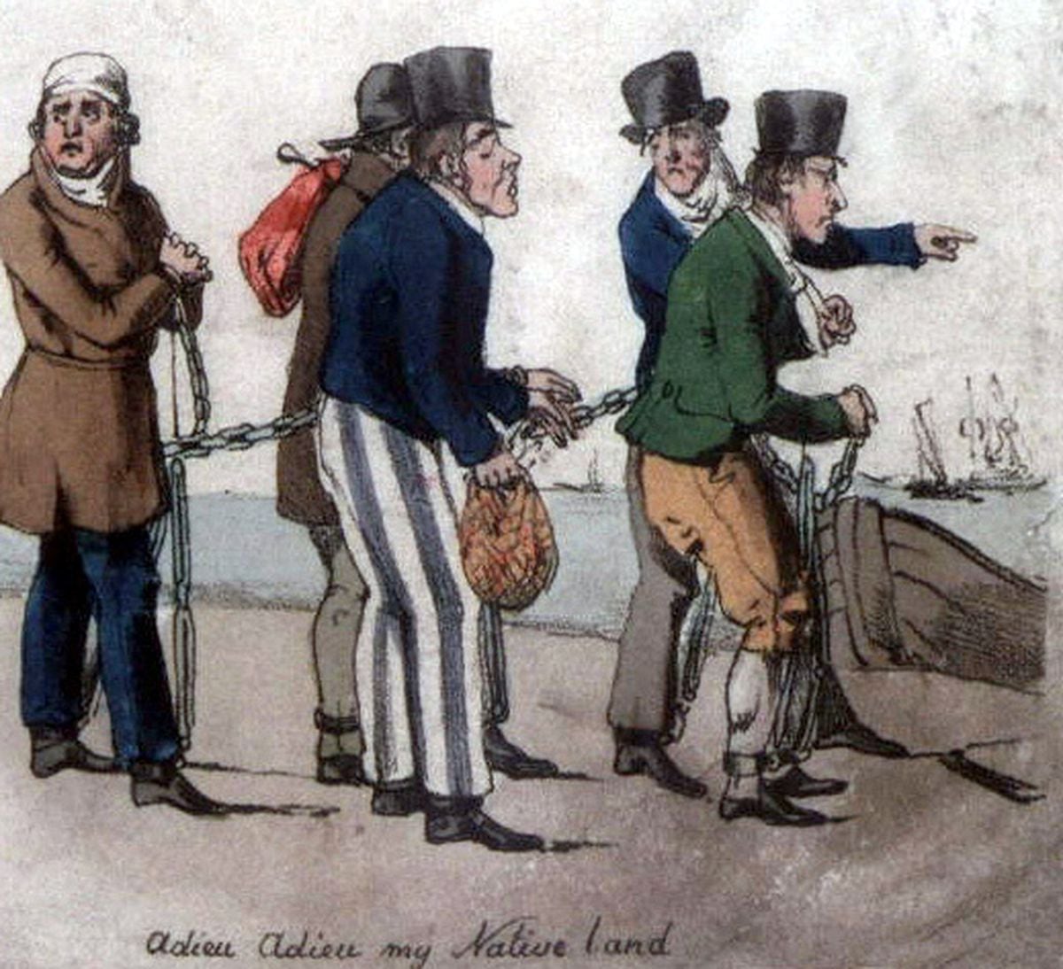 A cartoon depicting convicts being transported